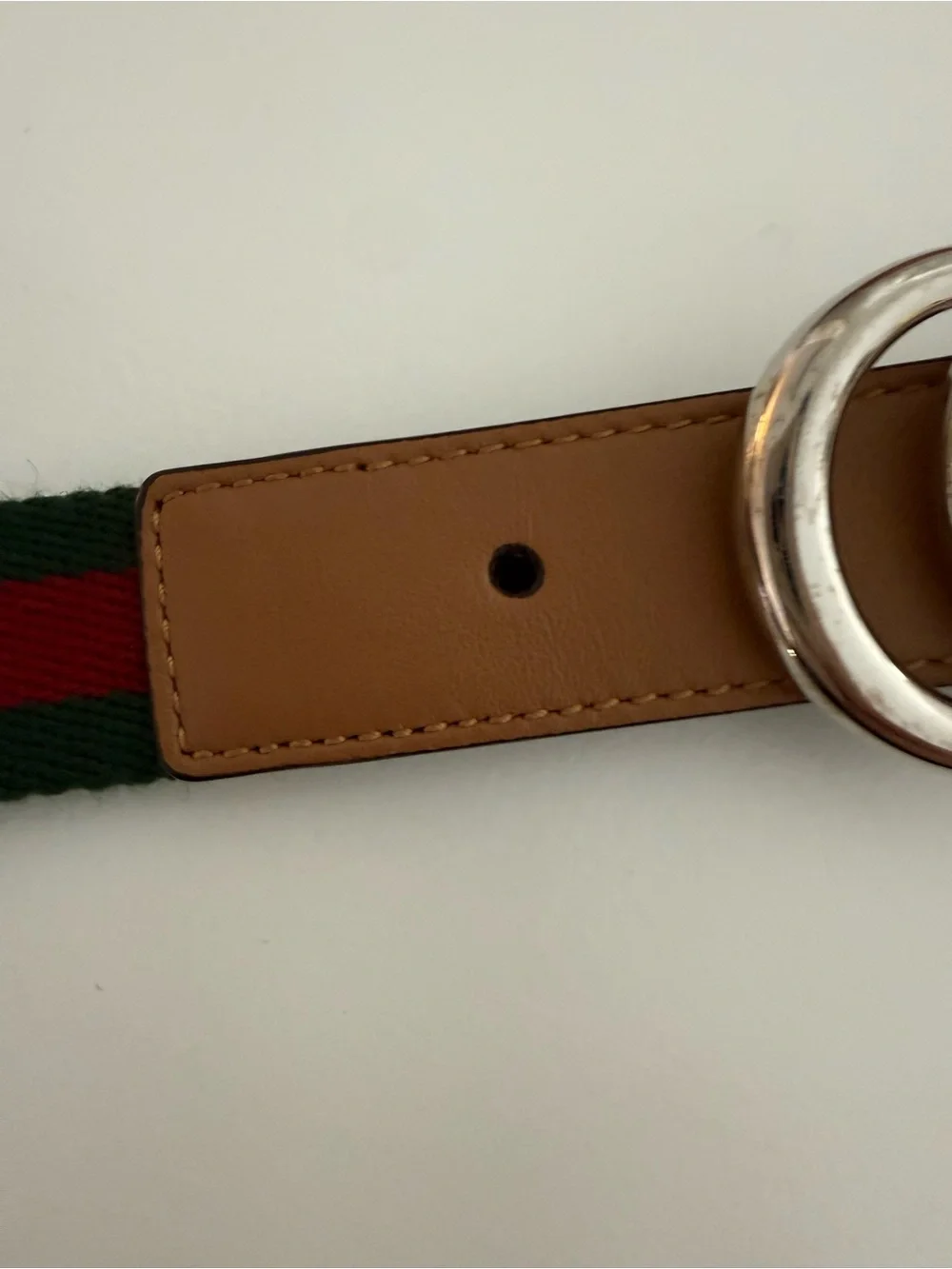 Gucci tan leather belt with silver GG buckle